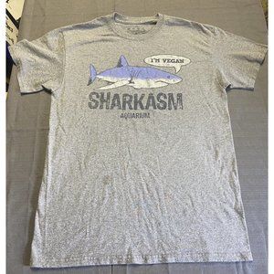 Sharkasm Aquarium Vegan Shark Humor Gray Graphic Crew Neck Tee Landry's Medium